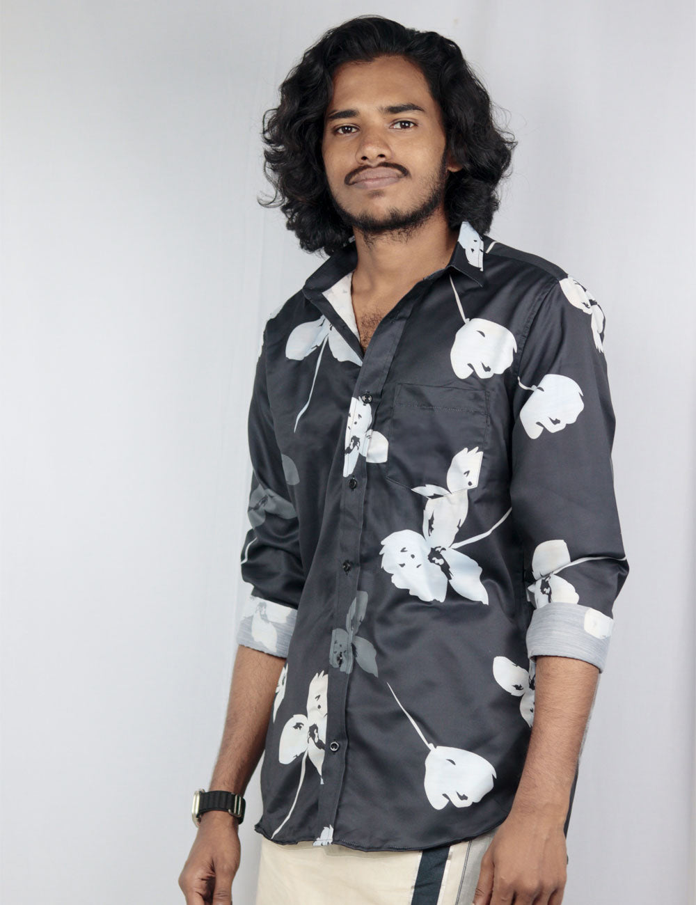 Camouflage – Floral Printed Black Shirt – My Store